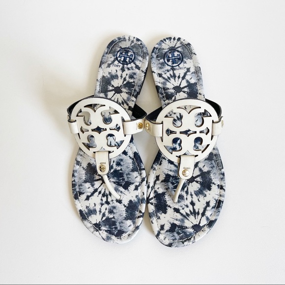 Tory Burch Shoes - Tory Burch Miller Leather Tie Dye Flat Logo Sandal